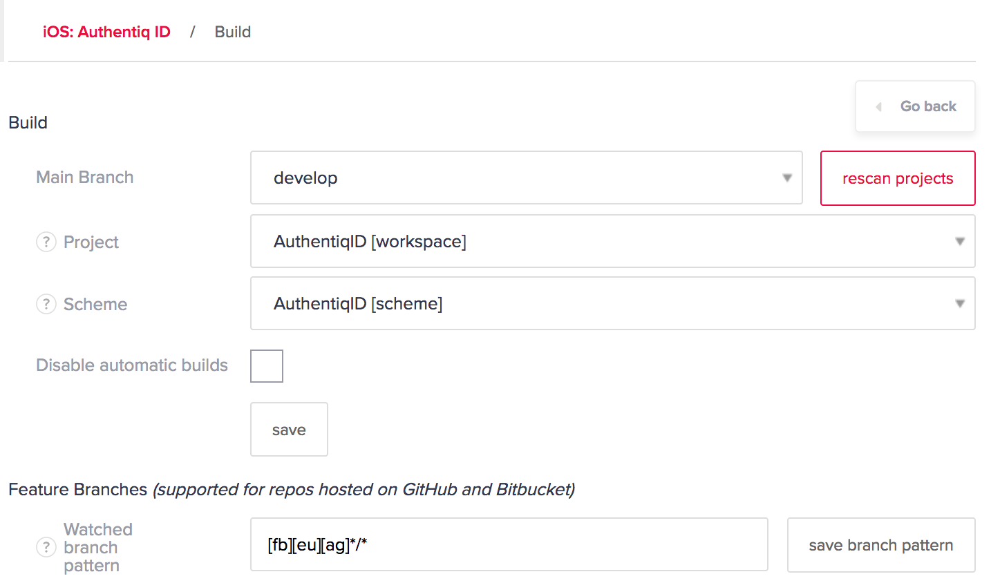 NeverCode workflow build settings